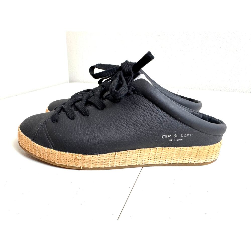 Rag & Bone RB1 black leather espadrille mules lace up sneaker top platform Sz 37